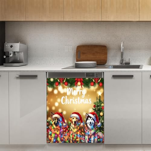 YoYoYuchong Christmas Dog Dishwasher Magnet Cover Front Decor - Funny Holiday Kitchen Accessory