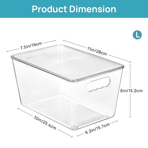 Stackable Clear Storage Bins with Lids & Handles - Large 11x7.5x6 Inches - 12 Pack