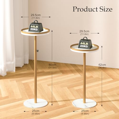 Small Gold Drink Side Table with White Variant - Adjustable & Space Saving