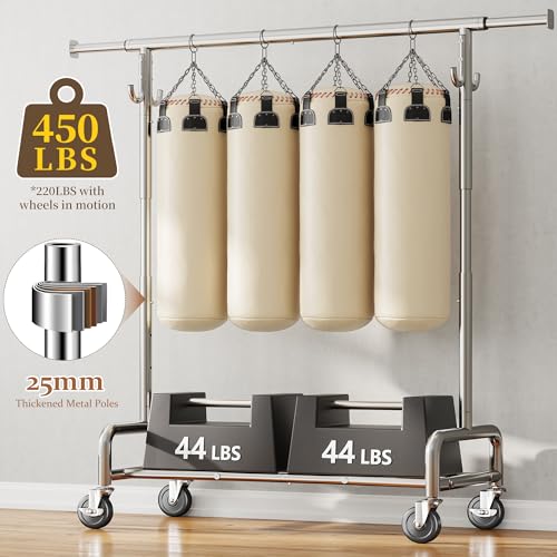 Raybee 75-Inch Chrome Clothes Rack with 4 Hooks, Adjustable Heavy Duty Wardrobe Organizer