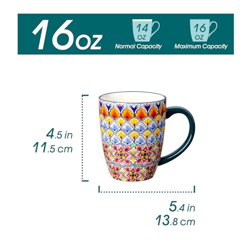 Vancasso SIMI 16 oz Coffee Mug Set of 6 - Ceramic Boho Pattern Drinkware