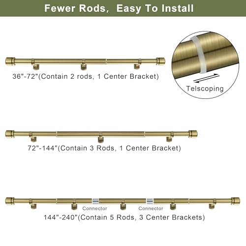 Vimayta Antique Bronze 1-1/8 Inch Heavy Duty Telescoping Curtain Rod 144-240"