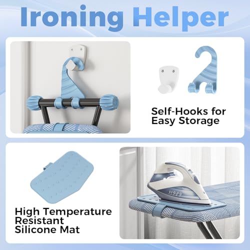 KINGBOARD Ironing Board with Silicone Iron Mat - Blue, 13x43 Inch, Adjustable Height