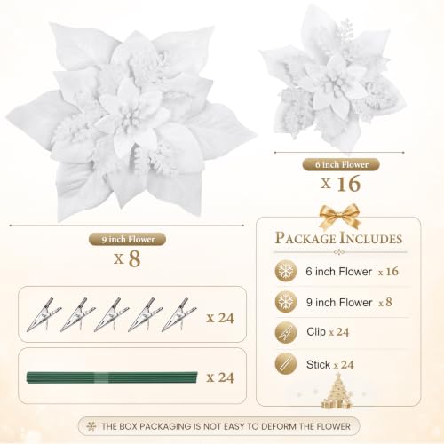 Alupssuc 24Pcs 6"&9" Artificial Poinsettia Christmas Flowers for Xmas