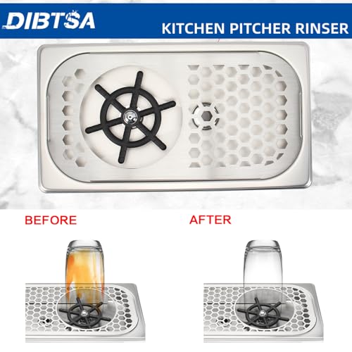 DIBTSA Stainless Steel Pitcher Rinser with Spray & Drip Tray, 12.8x6.9 Inch Silver