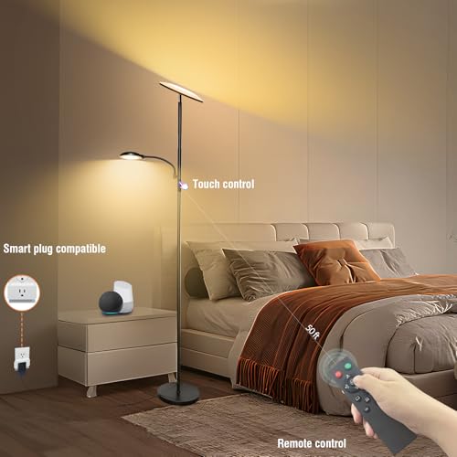 Black 44W LED Floor Lamp with Remote, Dimmable & Bendable Reading Light