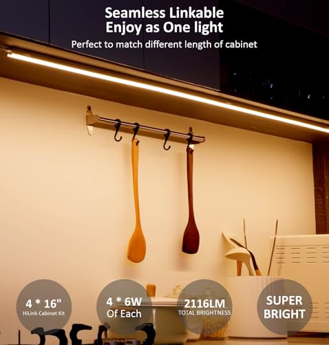 White 4 Pack Under Cabinet LED Lights - 16 Inch Linkable, 3 CCT, Plug-in