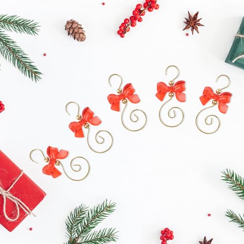 INCREWAY 30 Pcs Red Bow Ornament Hooks S-Shaped Hangers - Golden/Gold & Red Bow Set