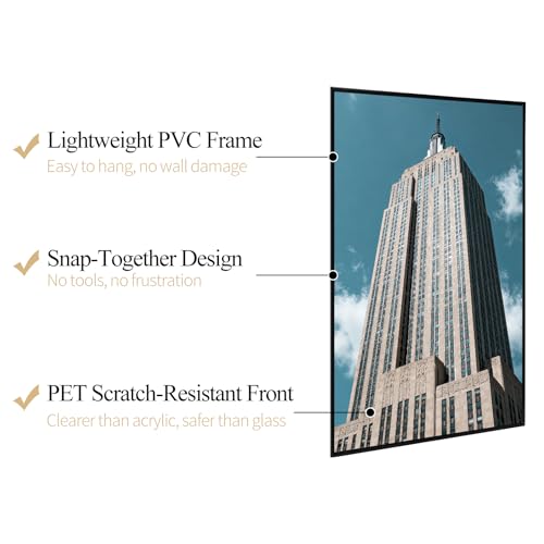 24x36 Poster Frame Black Plastic Pack of 6 - Easy Slide-In Assembly