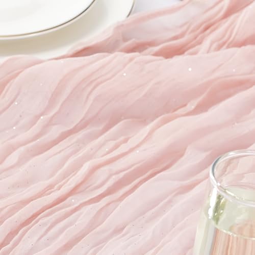 Dusty Pink 10FT Boho Shimmer Cheesecloth Table Runner for Weddings & Parties