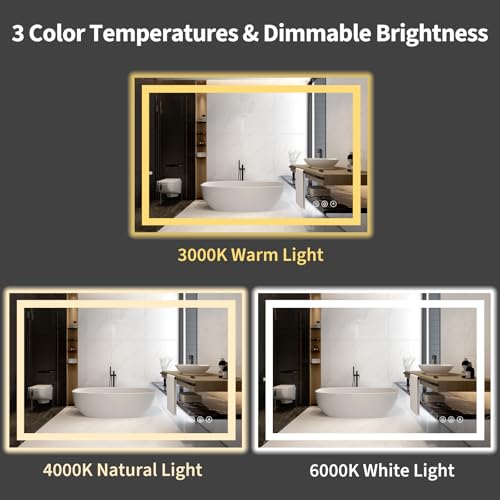 Koonmi 40x30 LED Bathroom Mirror with 3 Light Modes & Defogging