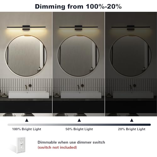 Dimmable 39.37 Inch Bathroom Vanity Light Bar with 5 CCT Colors - Black - Over Mirror Modern LED Fixture