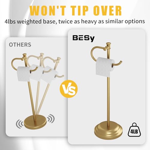 Freestanding Gold Toilet Paper Holder Floor Stand with Towel Ring - BESy