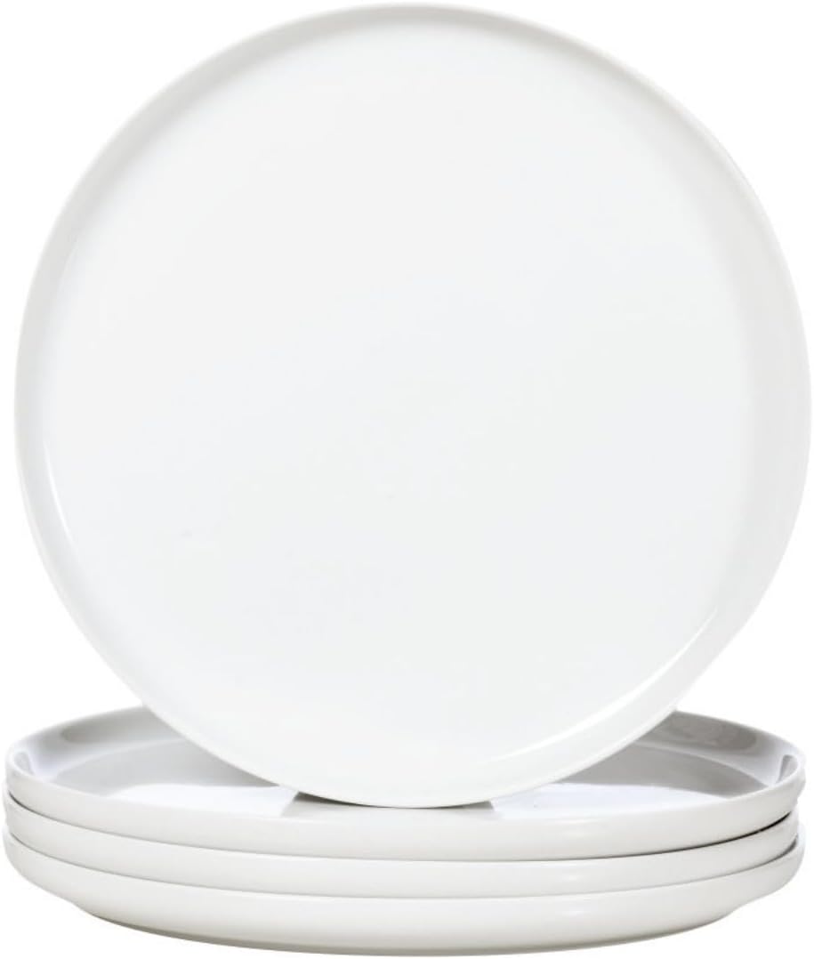 WishDeco White Dinner Plates - Set of 4 Ceramic 10.5-Inch Dining Plates | Microwave & Dishwasher Safe