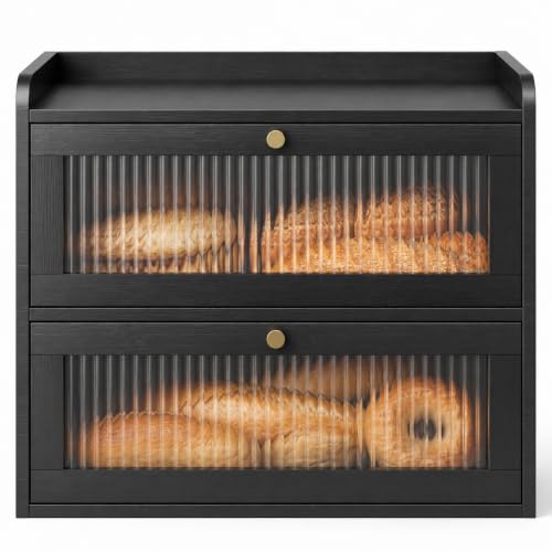 Large Wooden Bread Box with Acrylic Door - Black Kitchen Storage - Variation of THIS listing