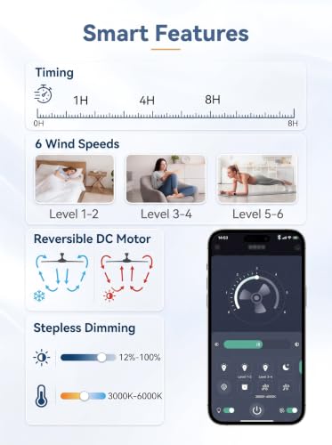 Black 52 Inch Ceiling Fan with Lights & Remote Control - DC Motor & APP