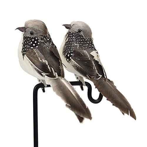 LWINGFLYER 2pcs Gray Artificial Feathered Birds 6inch Clip on Sparrow Bird Ornaments for Christmas Tree Decoration Wreath Craft Garden Home Decor Party Accessories