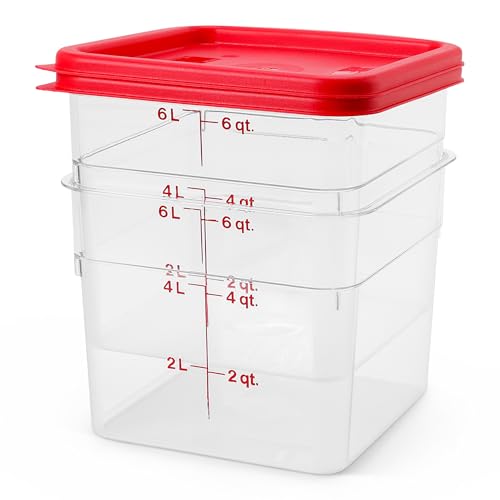 6 Qt Food Storage Containers with Red Lids - Pack of 2, Classic Series, Commercial Grade