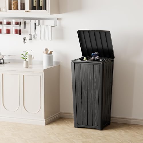 Outdoor Trash Can with Lid - 30 Gallon Waterproof Resin Waste Bin for Patio Garden Garage - Black