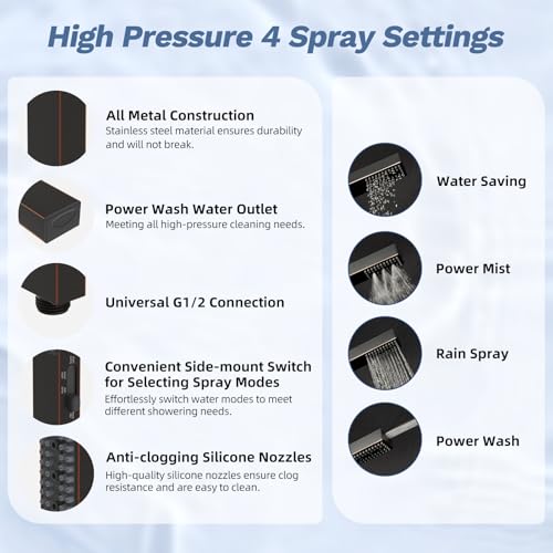 Square 13-Inch Rainfall Shower Head with 5 Modes and Oil-Rubbed Bronze Finish - Includes 4-Way Diverter & Handheld Spray