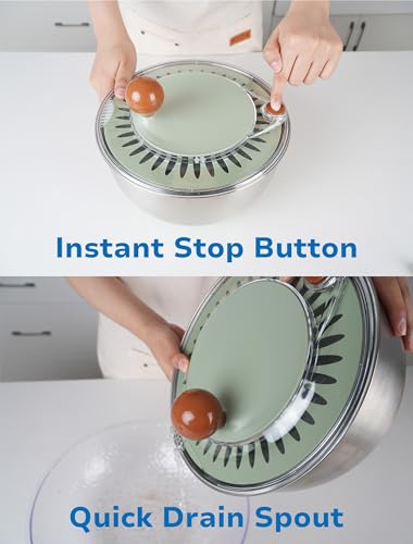 Lunememo Stainless Steel Salad Spinner, BPA Free, Quick Dry & Stop,
