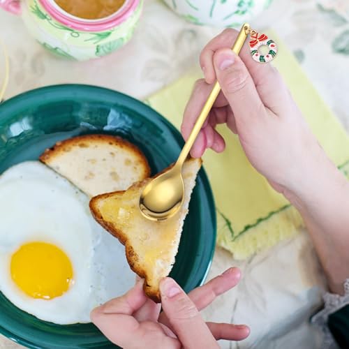 Christmas 6pcs Gold Stainless Steel Coffee Spoon Set - Festive Holiday Flatware