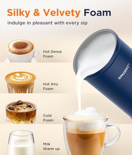 Spacekey 4-in-1 Electric Milk Frother with Auto Stop & Mute Mode, 10.1oz Foam Maker