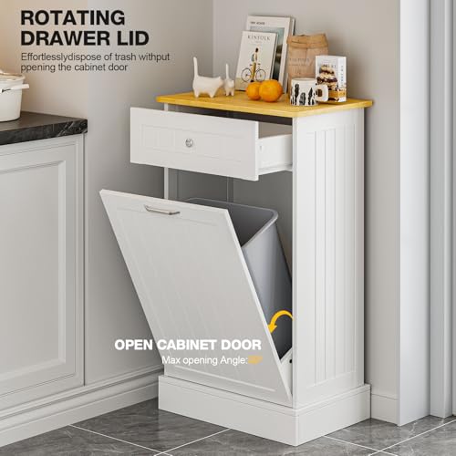 White 10 Gallon Tilt Out Trash Cabinet with Single Door - Wooden Recycling Bin
