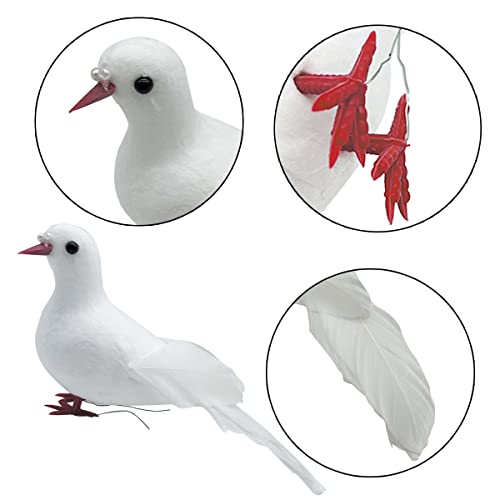 LWINGFLYER 2pcs White Doves 7-Inch Artificial Simulation Foam Bird Feathered Dove for Craft Wedding Decoration Party Accessories Christmas Tree Ornaments (Small White Doves)