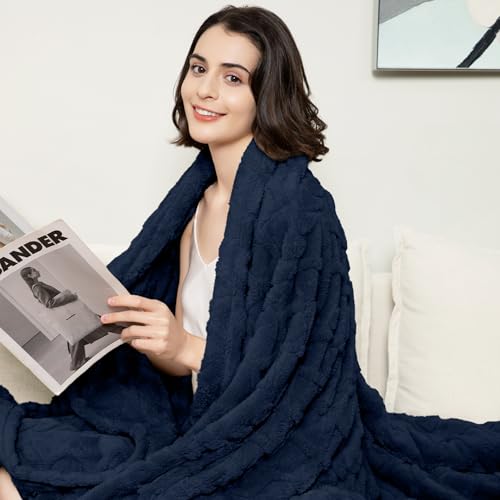 Aganear Navy Fleece Throw Blanket 60x80 Inches for Couch & Sofa