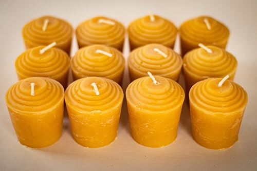 BeeTheLight 12-Pack 100% Pure Beeswax Votive Candles, Natural Yellow, Unscented, USA-Sourced