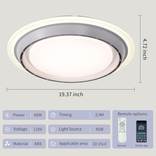 White Low Profile Ceiling Fan with Light - Bladeless Fandelier, 19.29"