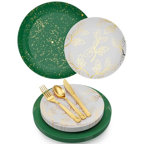 Trendables Disposable Christmas Plates Set 100 Pcs with Cutlery - Holiday Dinnerware