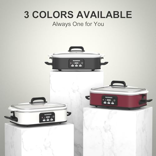 4 Quart Digital Slow Cooker with Oven-Safe Ceramic Pot - Red, Includes Lid & Latch Strap