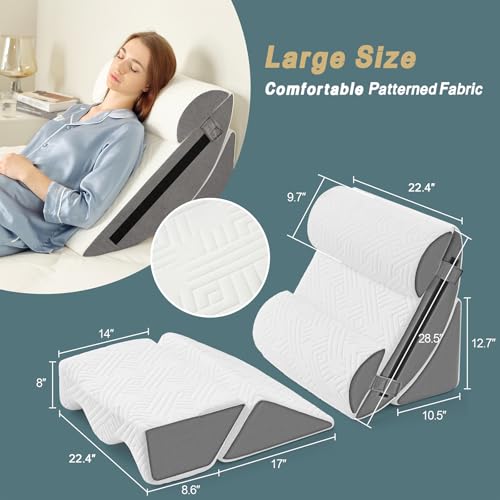 Yojoker 6-Piece Memory Foam Orthopedic Bed Wedge Pillow Set for Post Surgery & Pain Relief – White Grey