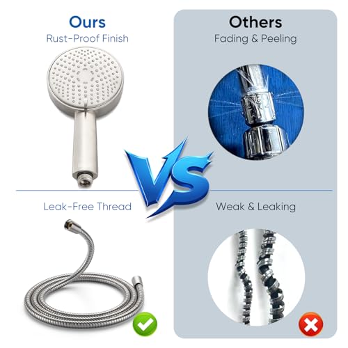Cobbe All Metal Brushed Nickel 3-Spray Shower Head with Handheld, High Pressure, Detachable Wand & Hose
