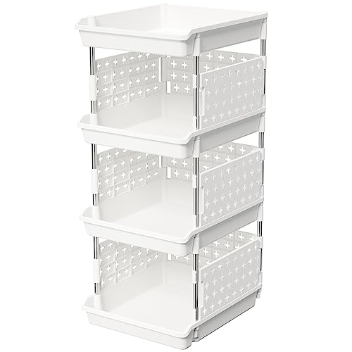White 4-Tier Stackable Storage Baskets - Multifunctional Organizer for Kitchen, Closet & RV - Lifewit Variation of THIS listing