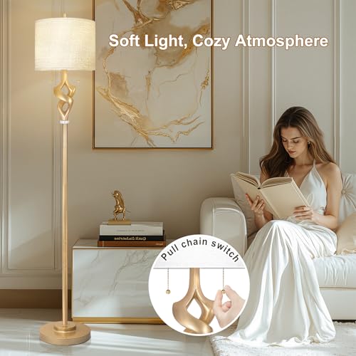 Gold Leaf Sculptural Floor Lamp with Marble Base - 65.5 Inches