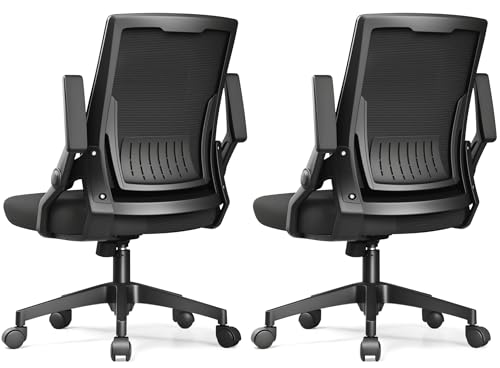 Black Ergonomic Office Chair with Flip-Up Armrests - Pack of 2