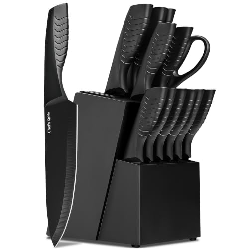 Black 14-Piece Knife Set with Built-in Sharpener and Block – Dishwasher Safe