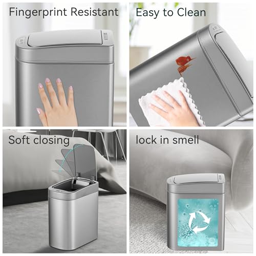 Ninestars Small Automatic Motion Sensor Bathroom Trash Can, 1.8