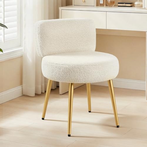 White Fluffy Vanity Chair with Backrest for Makeup & Bedroom
