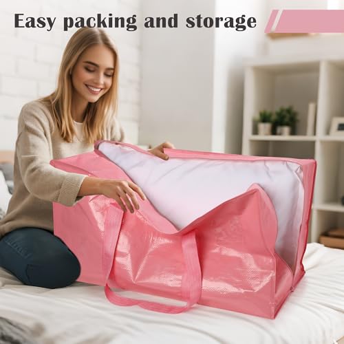 Pink 12 Pack Heavy Duty Waterproof Moving Bags 93L with Full-Open Side Zipper