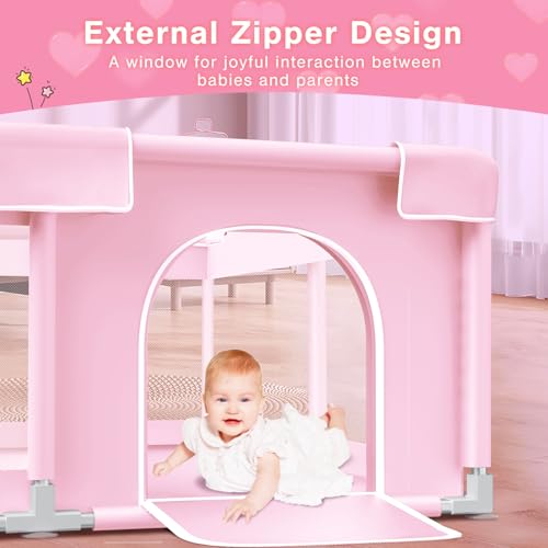 Pink Baby Playpen 50x50 Inch Play Yard for Toddlers Indoor & Outdoor Safety