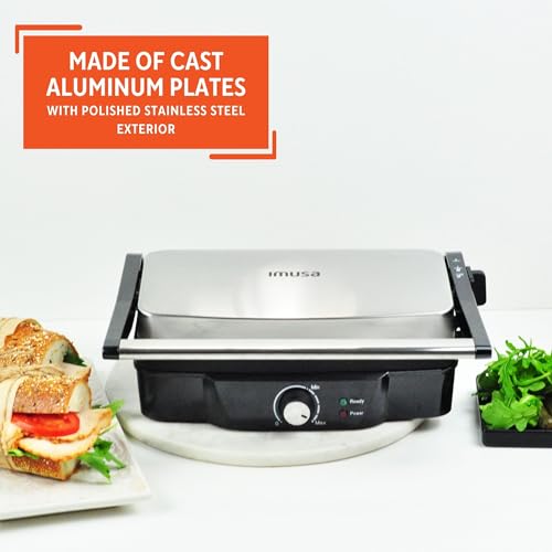 12 x 10 Inch Stainless Steel Panini Press with Nonstick Plates - 1200W