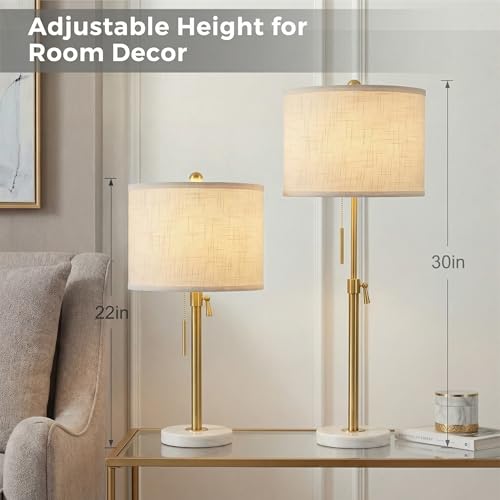 Gold Adjustable Table Lamps Set of 2 - Dimmable Nightstand & Entry Lamps