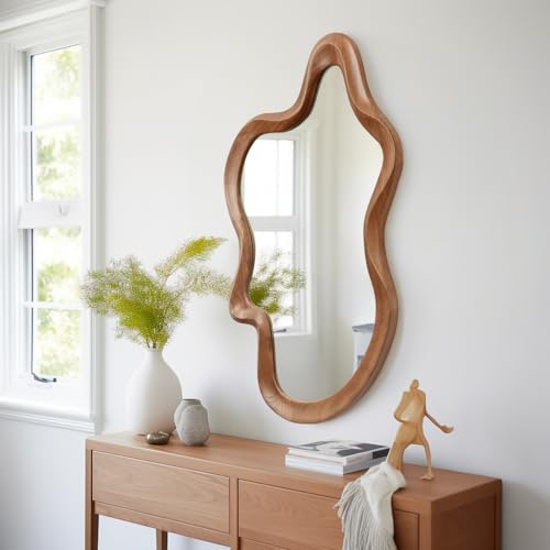 Irregular Wall Mirror 21x32 Wood Asymmetrical Bathroom Mirror Brown Variation of THIS listing