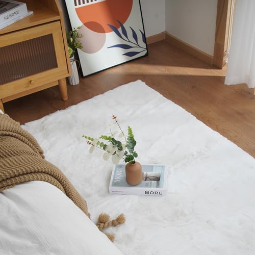 5' x 7' White Faux Fur Rug - Washable Shag Fluffy Rug for Living Room Bedroom Nursery