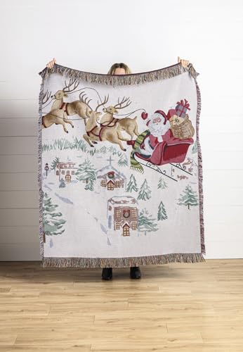 Mud Pie Christmas Santa Scene Jacquard Throw Blanket 53x64 Inches