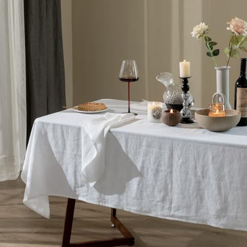 Talasily 100% Linen Tablecloth 60x144 White Stone-Washed Rectangular